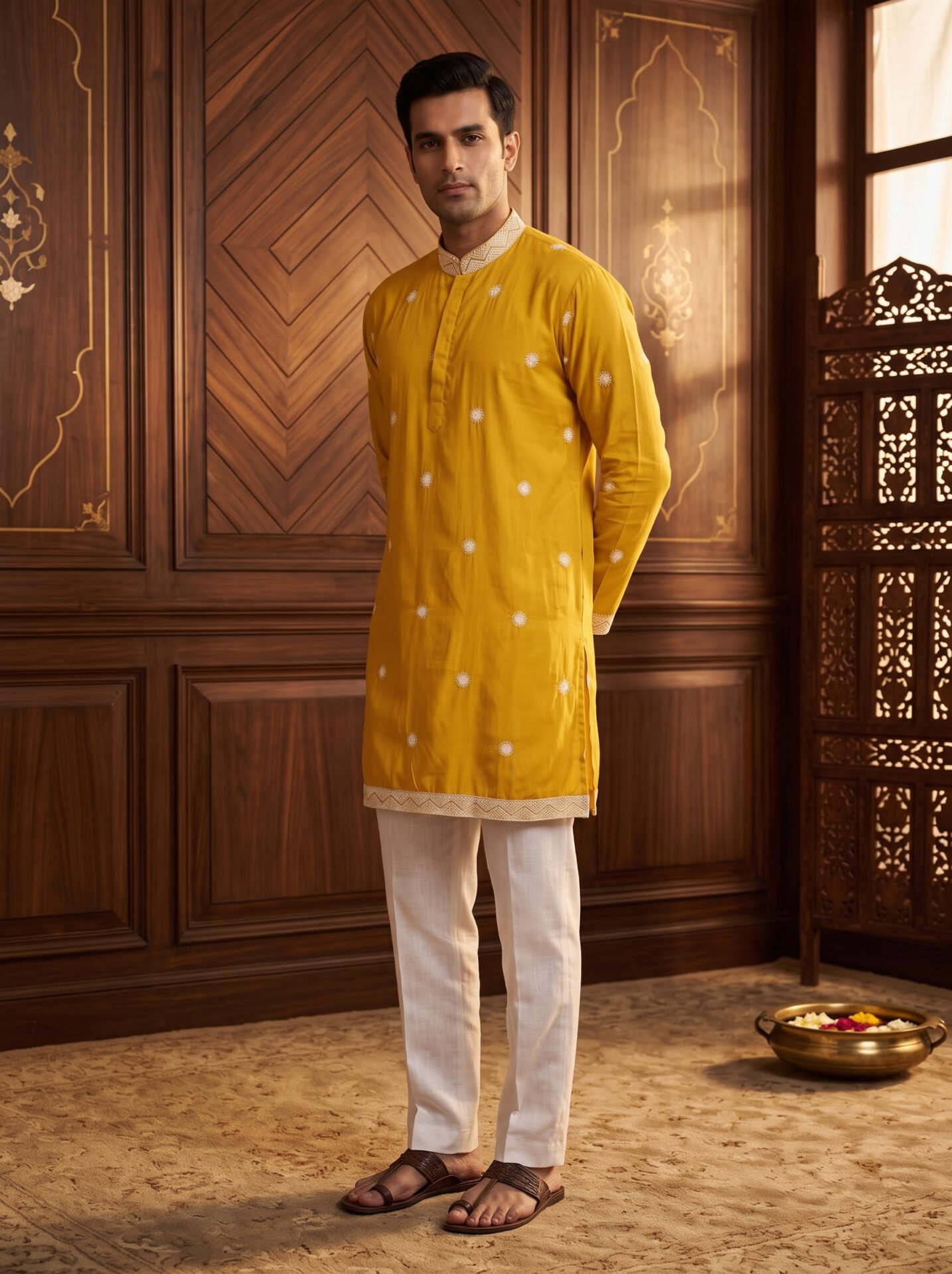 Yellow Royal Embroidered Men's Kurta - Image 4