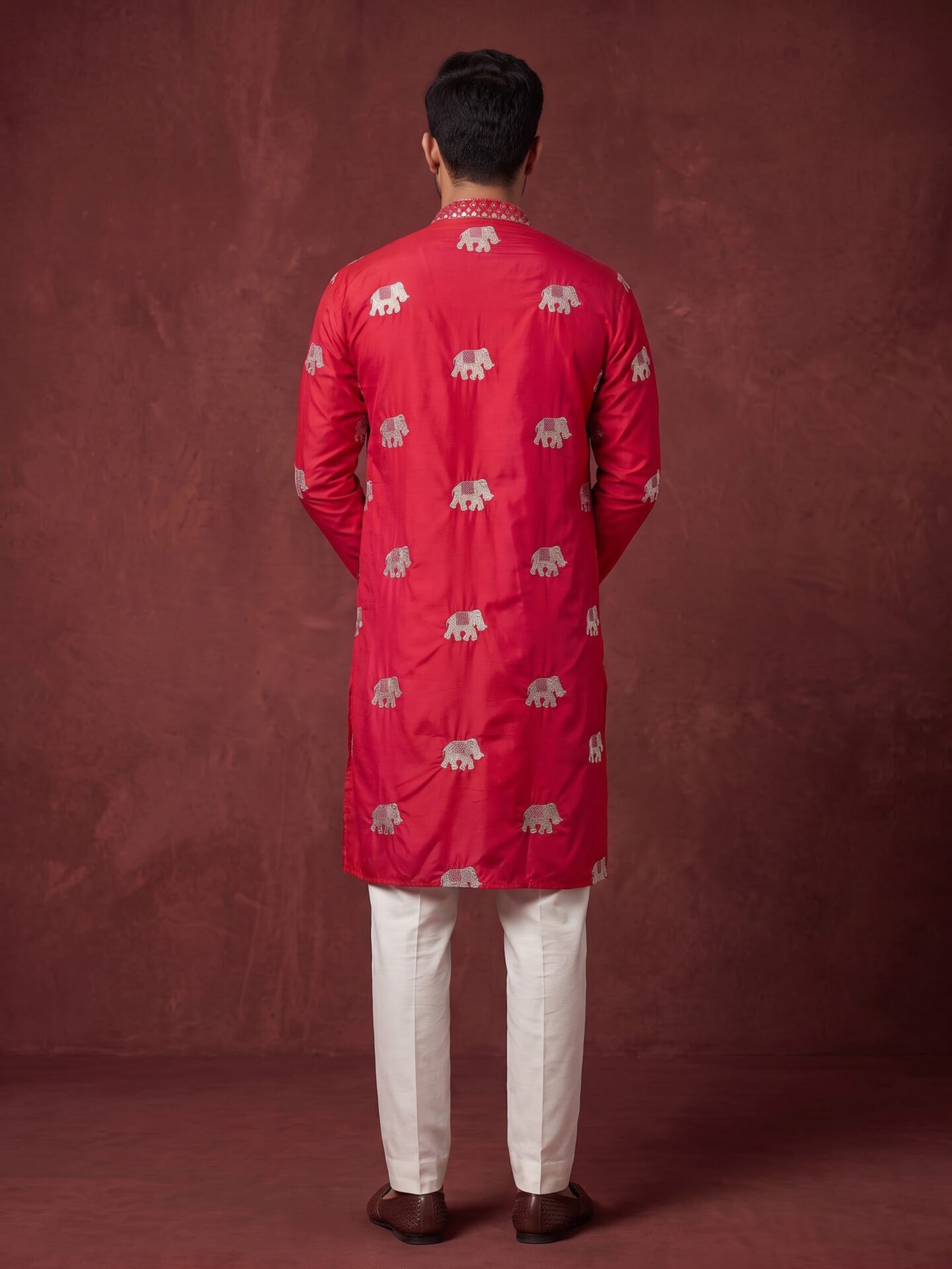 Pink Elephant Mirror Work Men's Kurta - Image 4