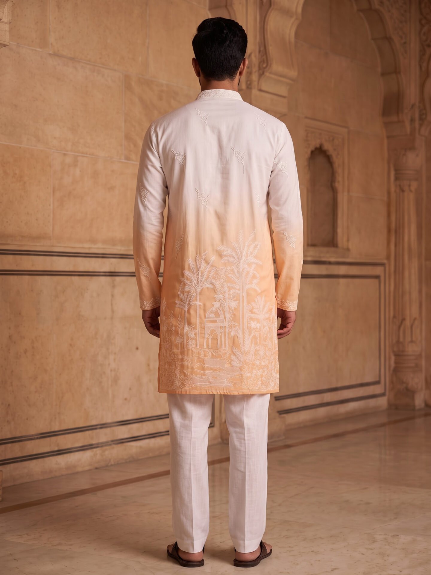 Yellow Shade Premium Embroidered Men's Kurta - Image 3