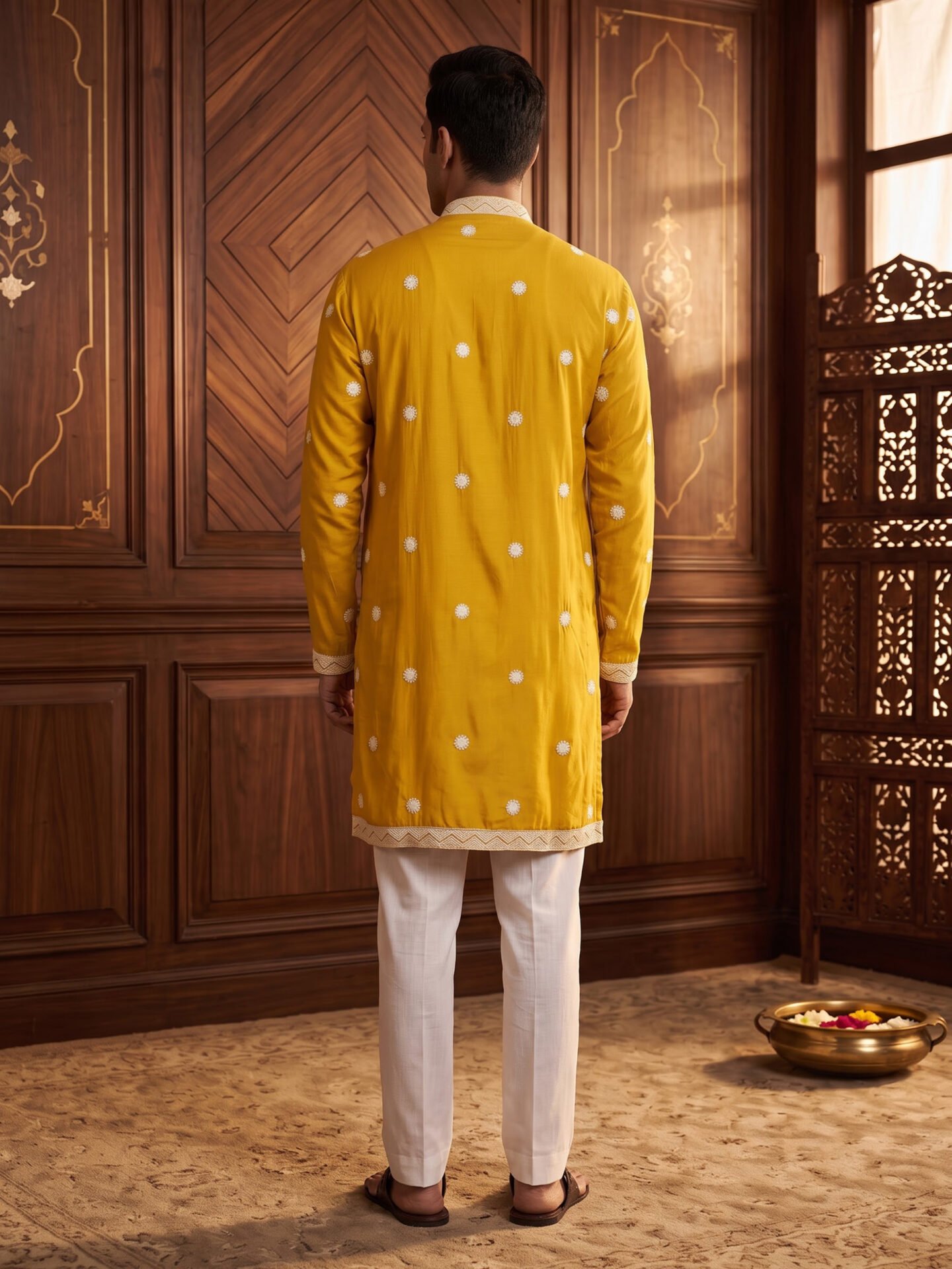 Yellow Royal Embroidered Men's Kurta - Image 3