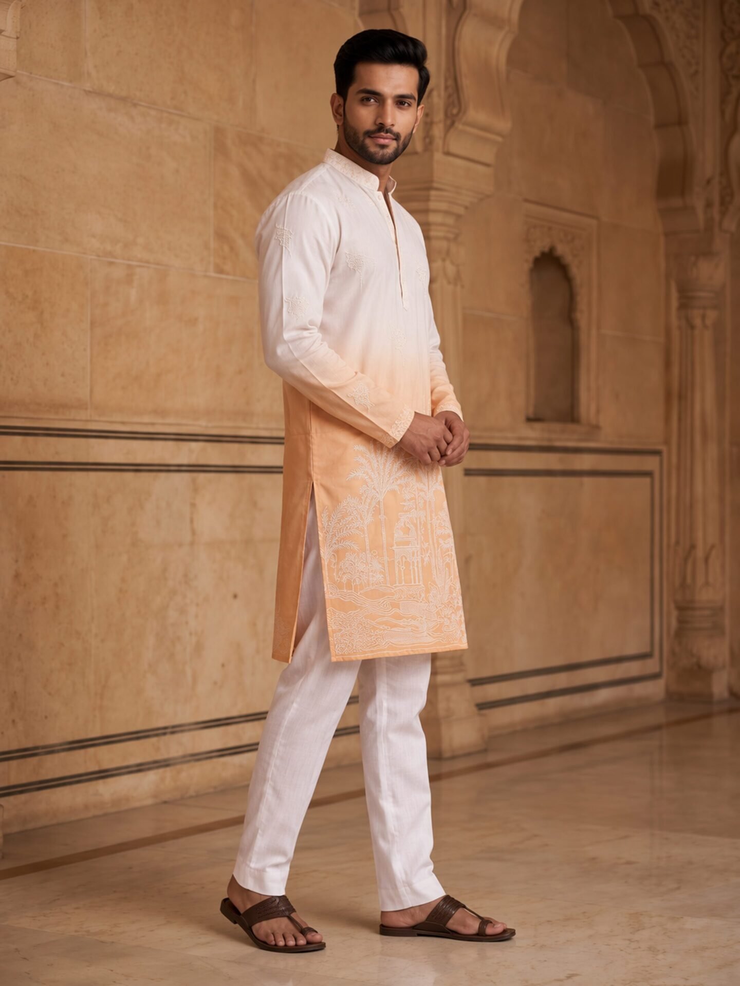 Yellow Shade Premium Embroidered Men's Kurta - Image 2