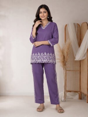 Amethyst Bloom Embroidered Co-ord Set