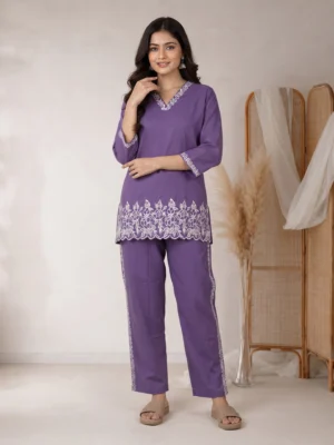 Amethyst Bloom Embroidered Co-ord Set