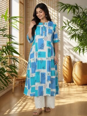 Azure Breeze Patchwork Kurta Pant Set