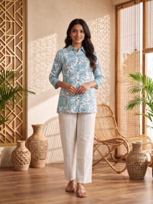 Azure Paisley Breeze Short Kurta