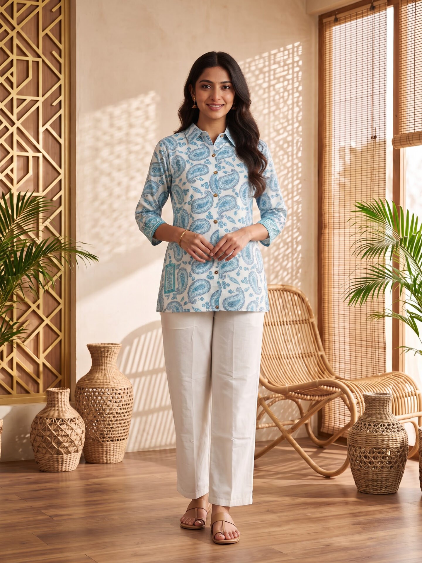 Azure Paisley Breeze Short Kurta