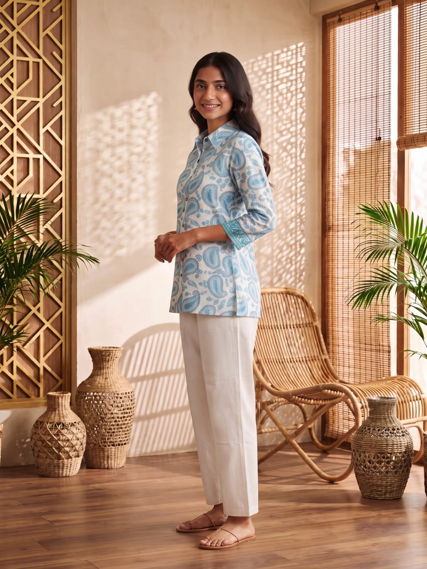 Azure Paisley Breeze Short Kurta - Image 2