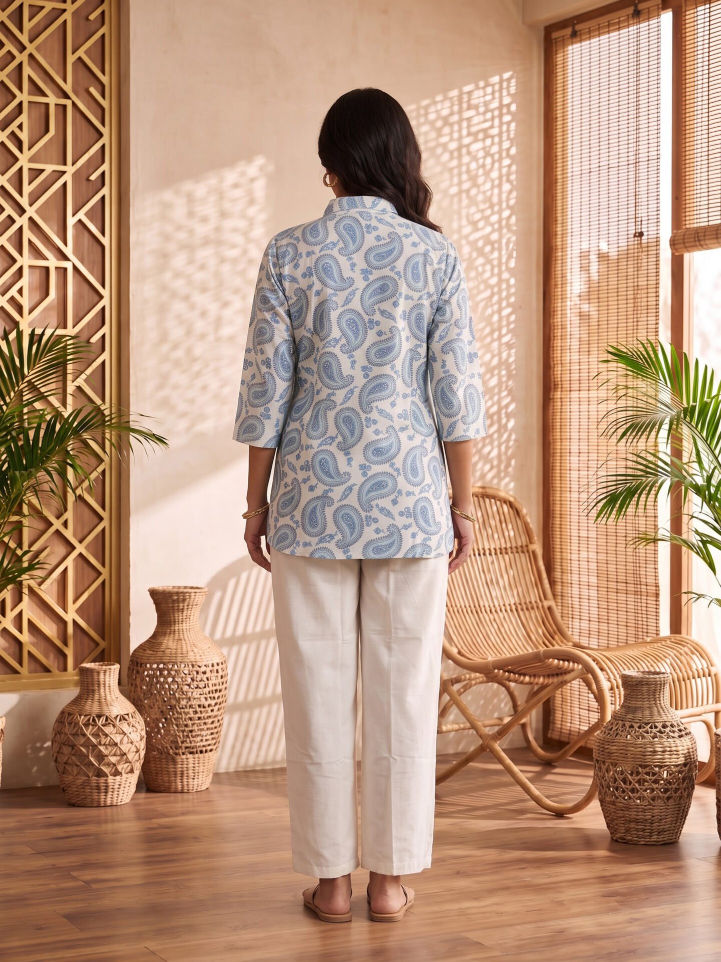 Azure Paisley Breeze Short Kurta - Image 3