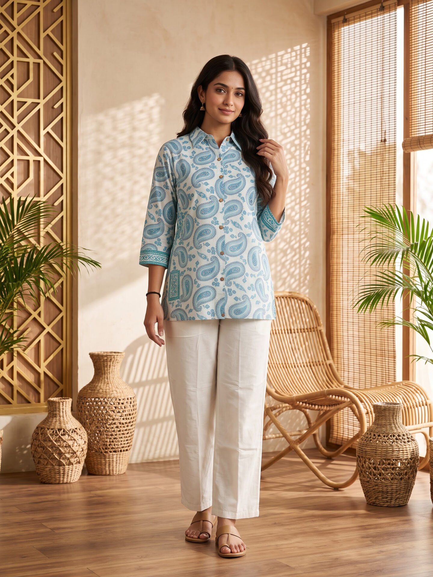 Azure Paisley Breeze Short Kurta - Image 4