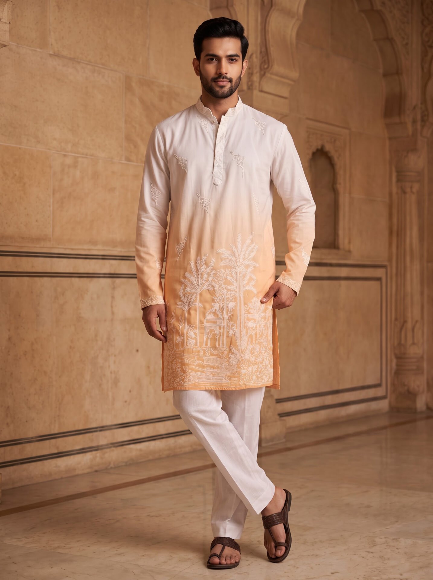 Yellow Shade Premium Embroidered Men's Kurta