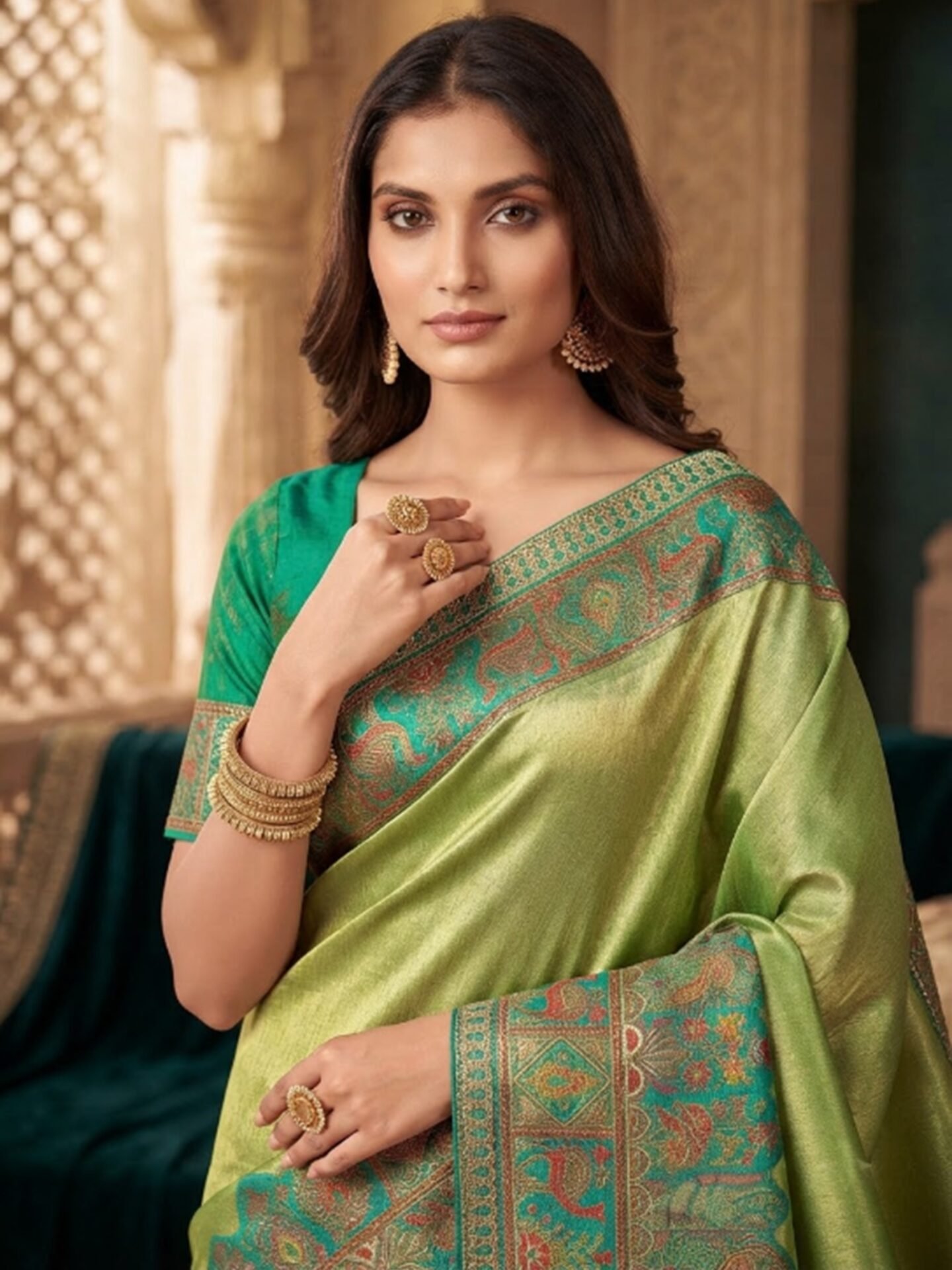 Harini Pista Teal Zari Woven Silk Blend Saree - Image 4