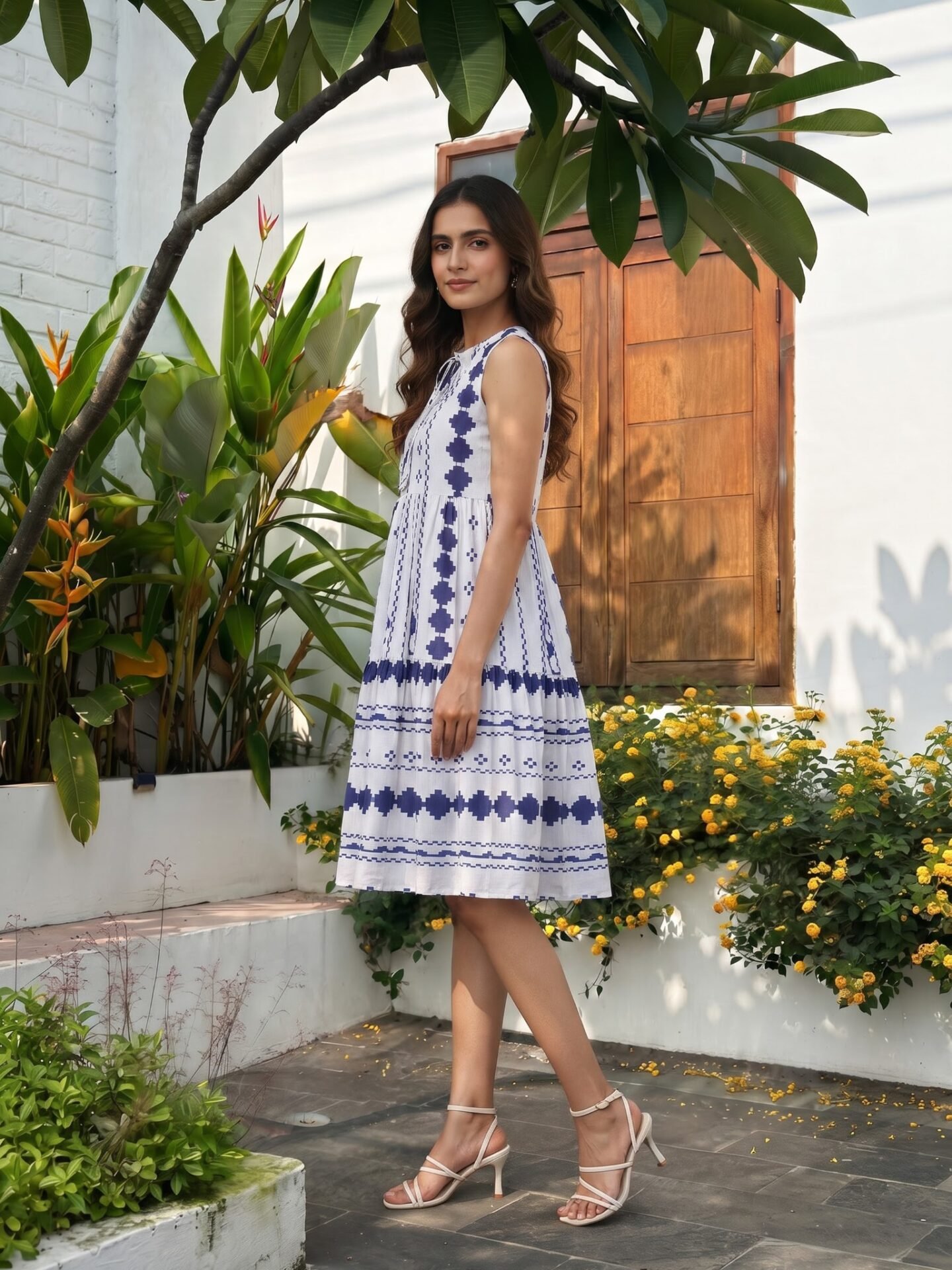 Indigo Mosaic Printed Tiered Dress - Image 3
