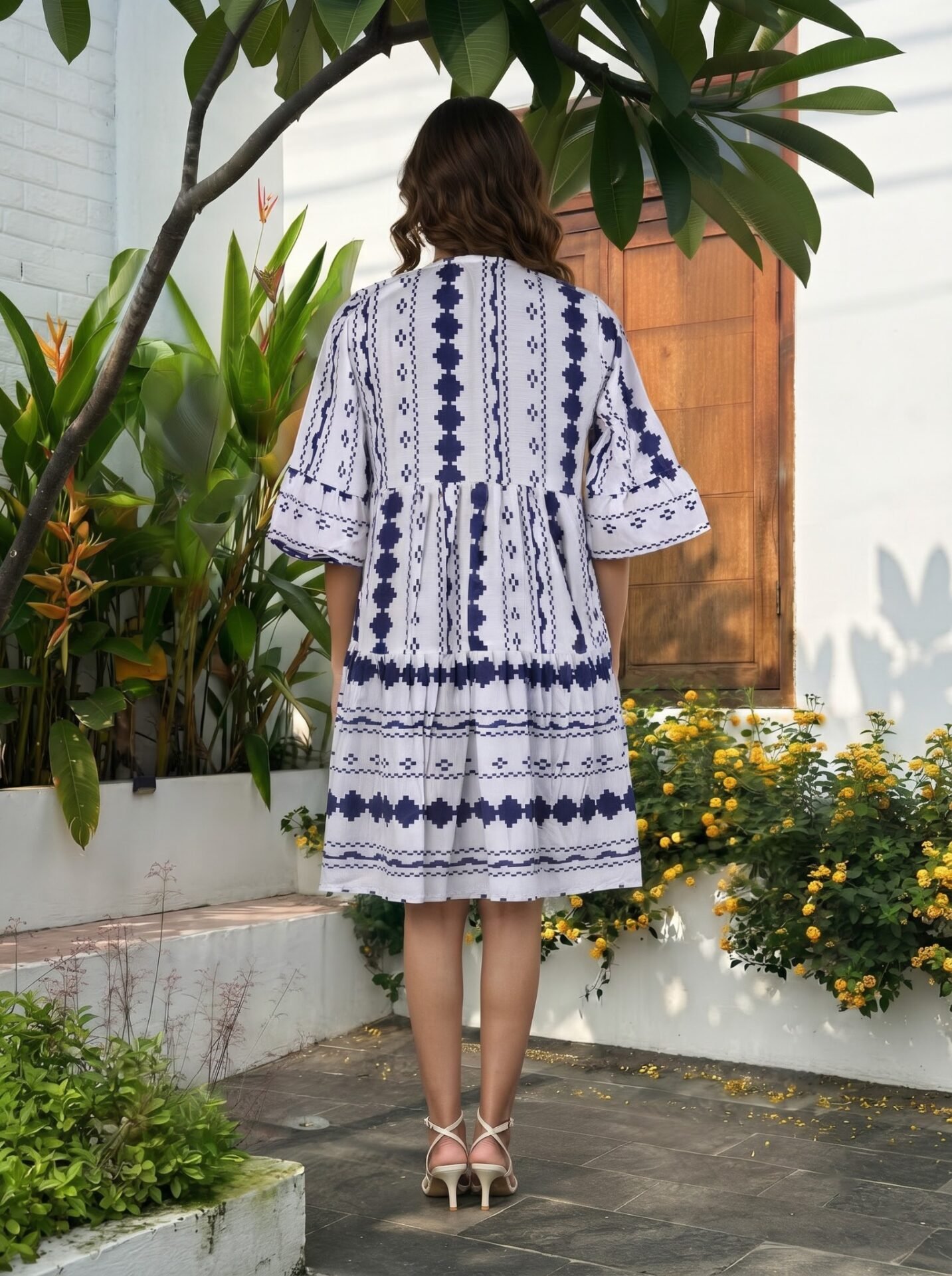 Indigo Mosaic Printed Tiered Dress - Image 4