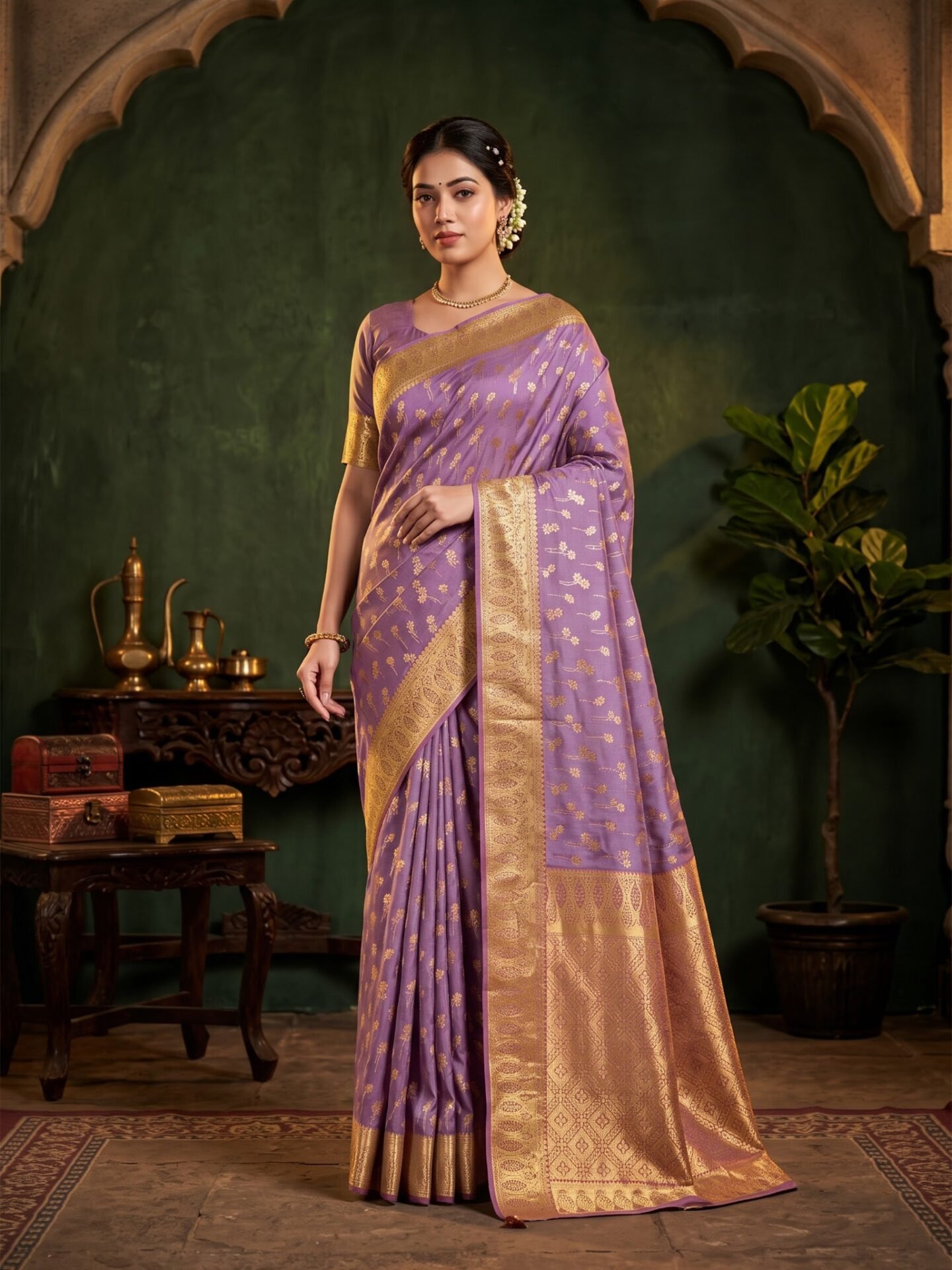 Lavanya Lavender Gold Zari Woven Silk Blend Saree