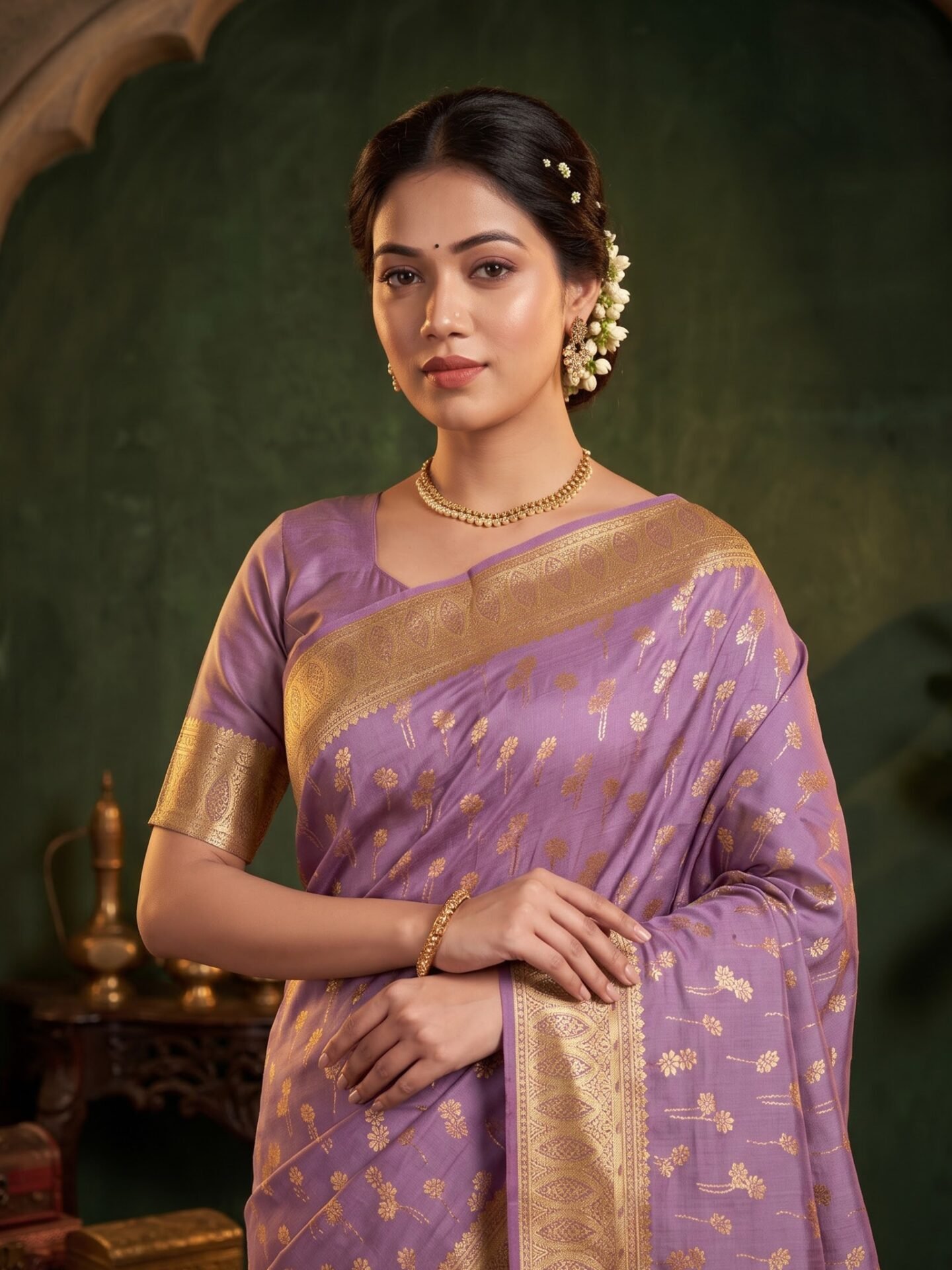 Lavanya Lavender Gold Zari Woven Silk Blend Saree - Image 2