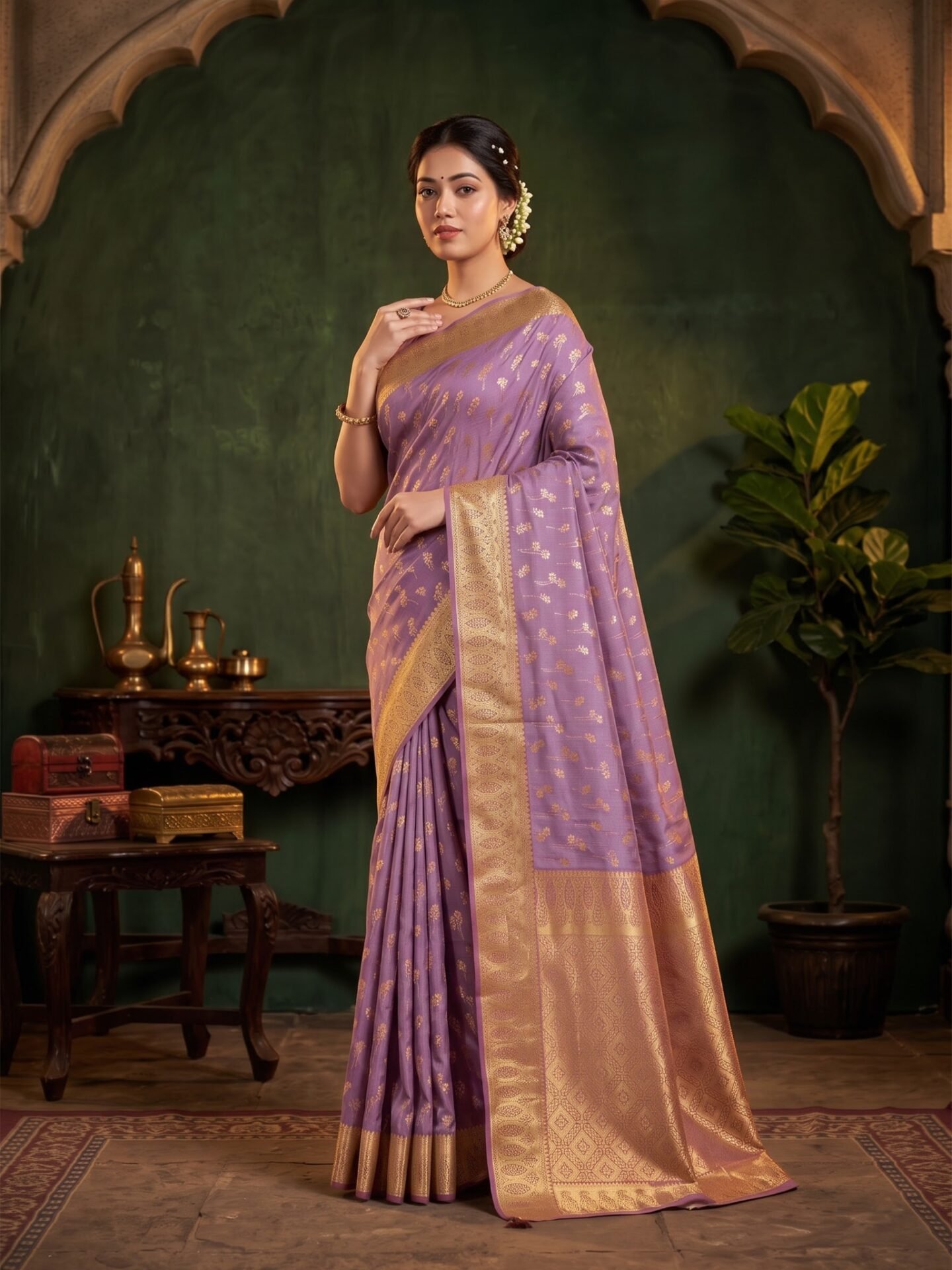 Lavanya Lavender Gold Zari Woven Silk Blend Saree - Image 3