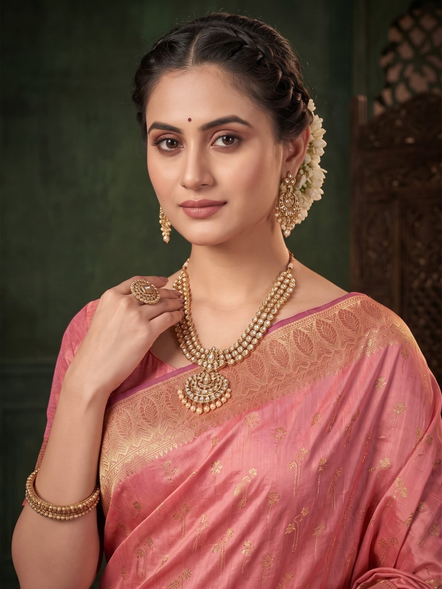 Madhavi Blush Pink Gold Zari Woven Silk Blend Saree - Image 2