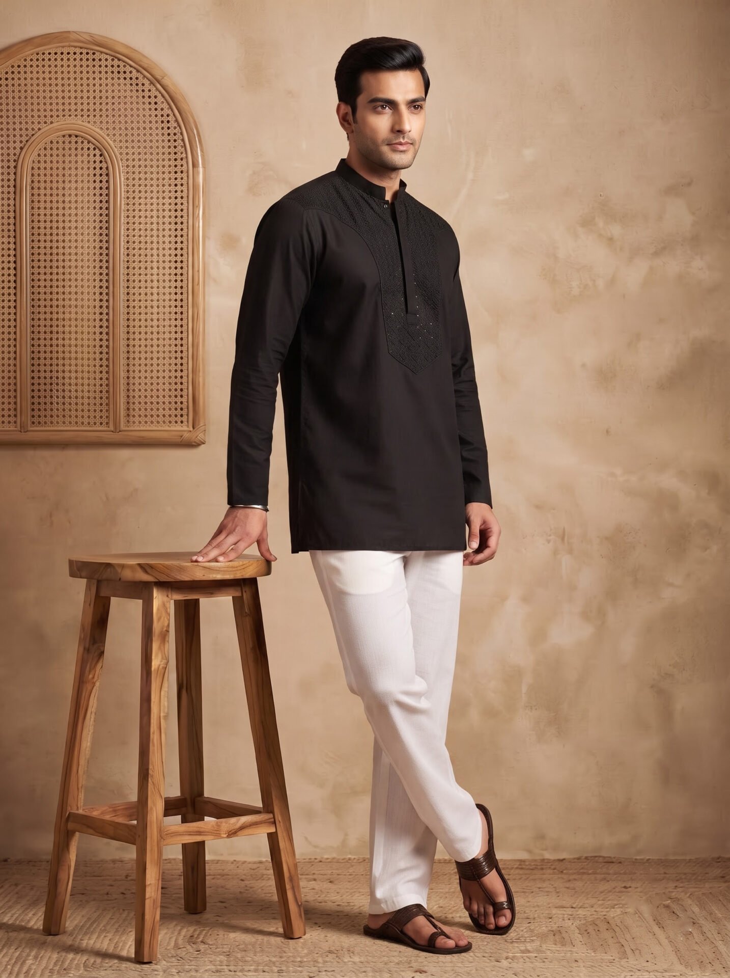 Black Heavy Yoke Embroidered Men's Kurta - Image 4