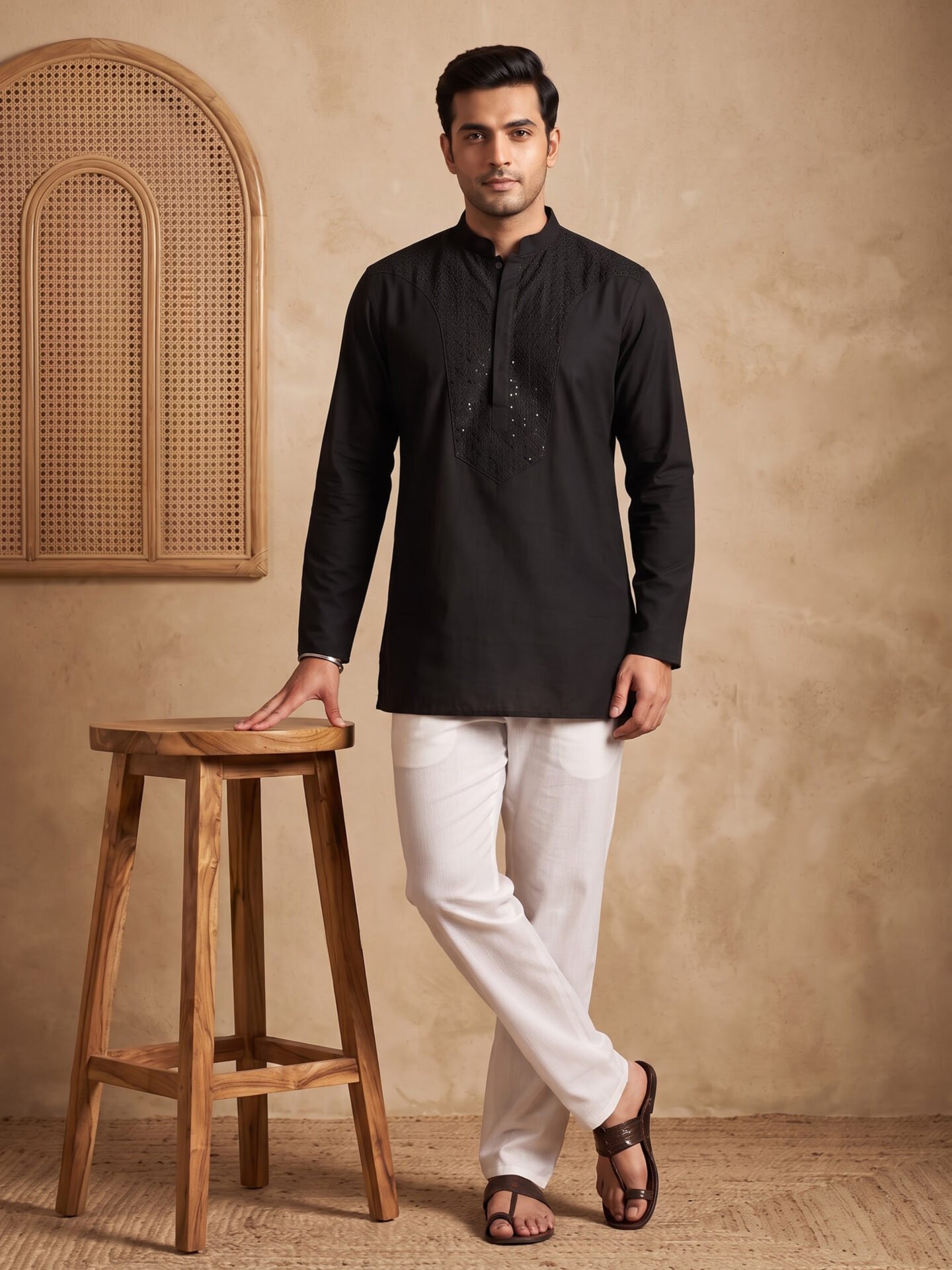 Black Heavy Yoke Embroidered Men's Kurta