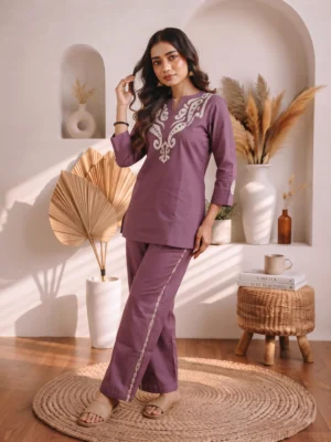 Mauve Mirage Embroidered Co-ord Set