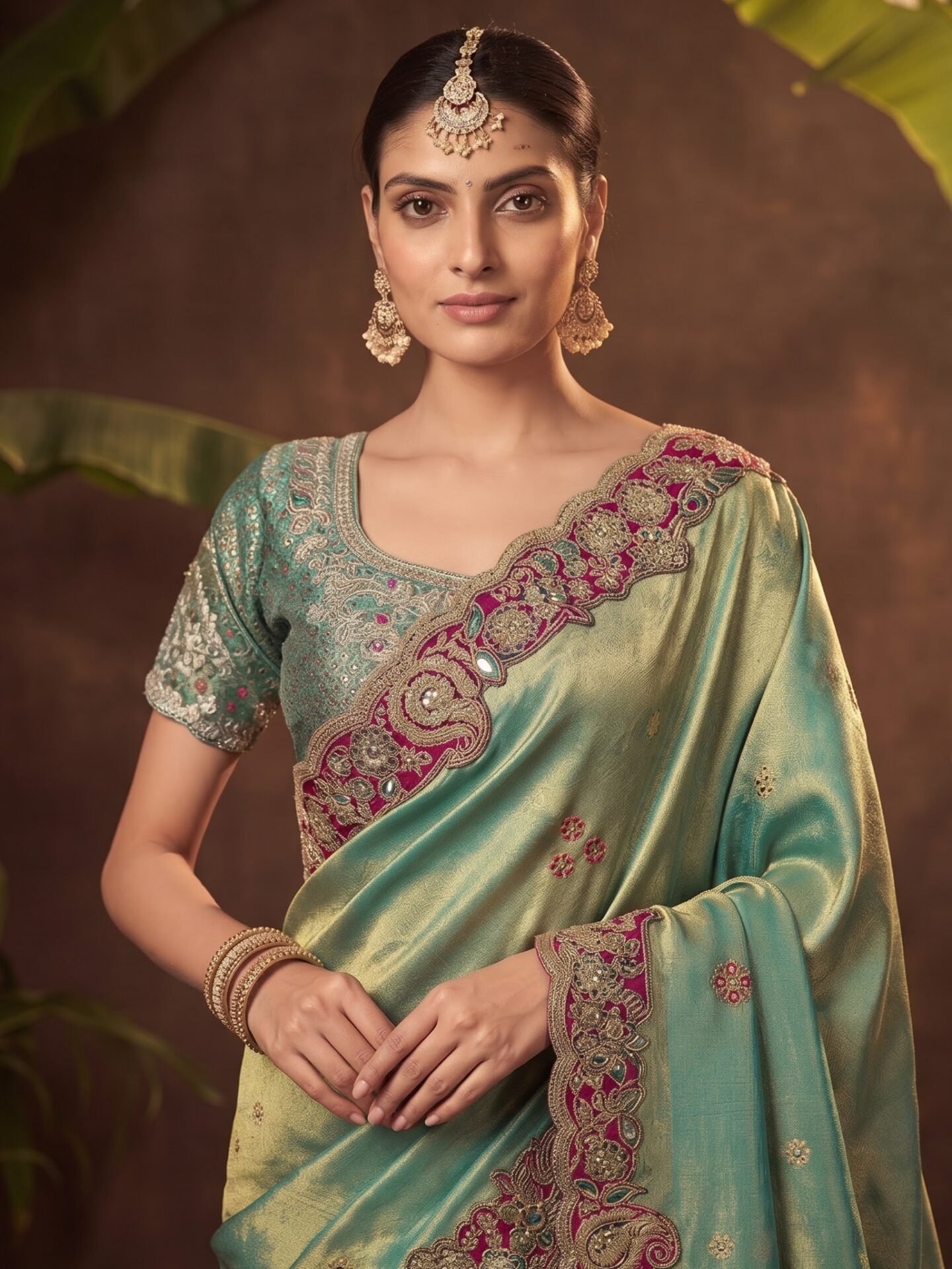 Meher Zareen Sea Green Embroidered Silk Blend Saree