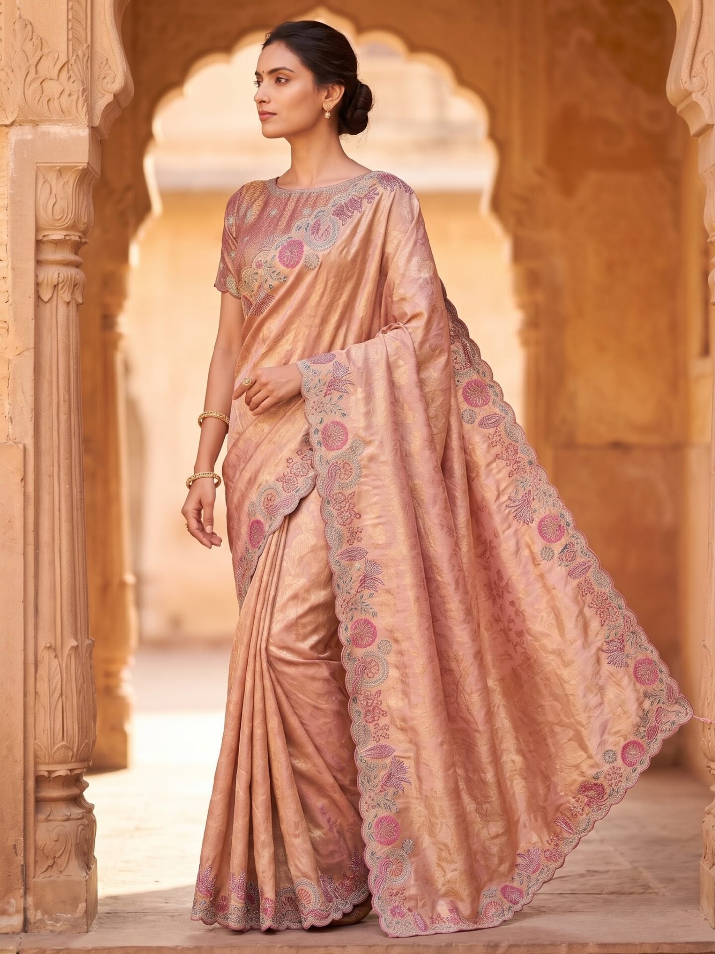 Parisha Blush Rose Embroidered Silk Blend Saree - Image 4