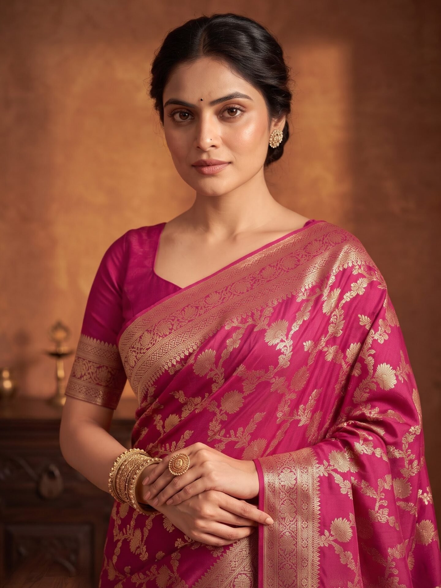 Rani Veda Zari Floral Banarasi Saree