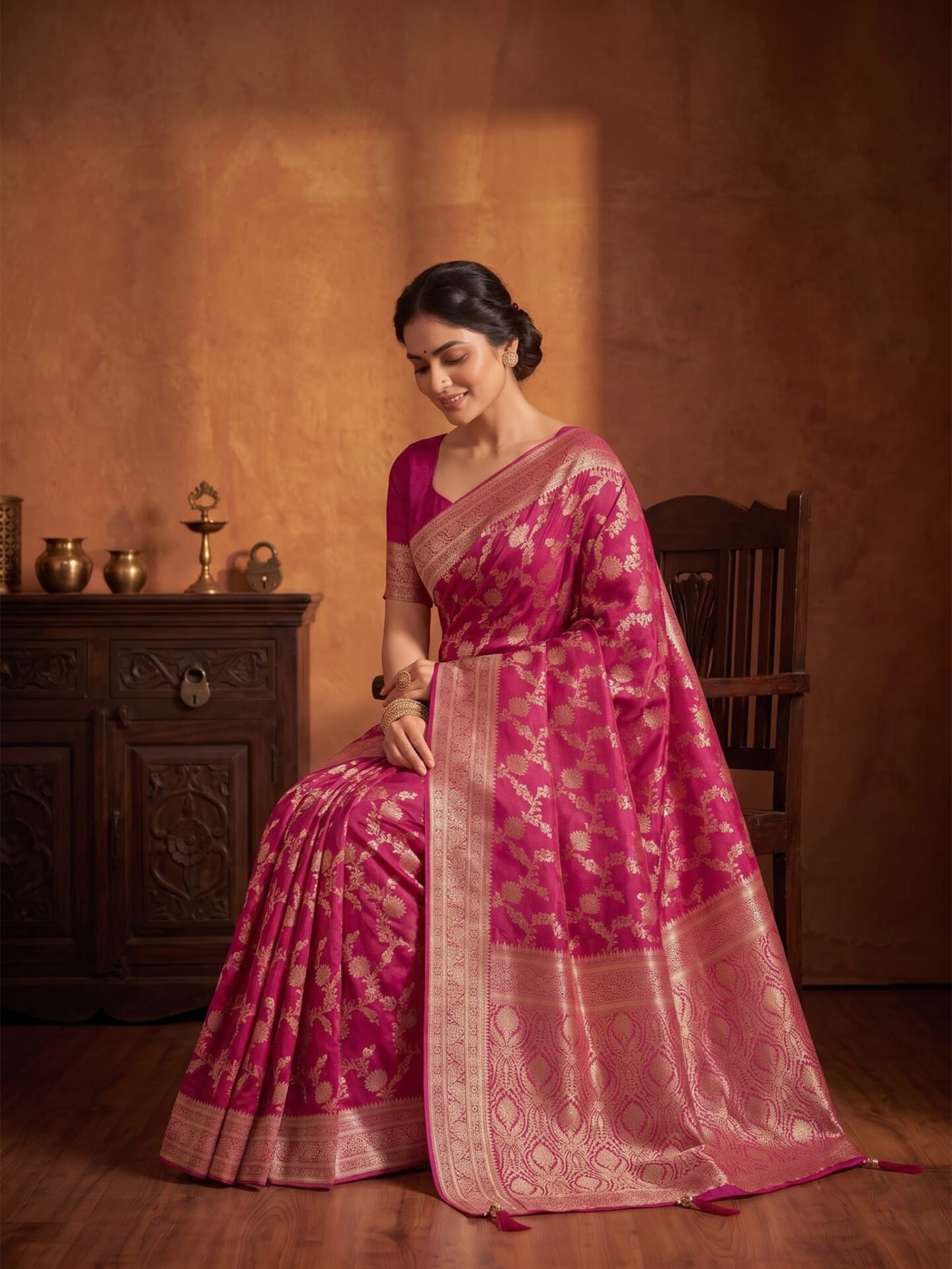 Rani Veda Zari Floral Banarasi Saree - Image 2