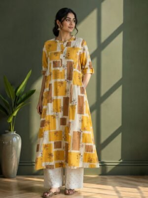 Sunlit Marigold Patchwork Kurta Pant Set