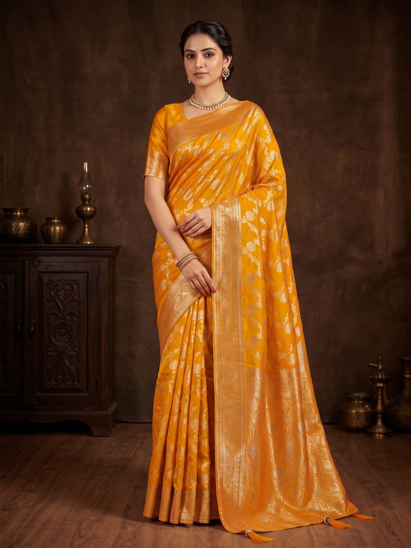 Swarna Ambar Zari Floral Silk Blend Saree