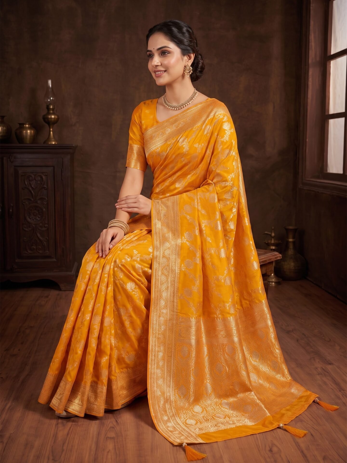 Swarna Ambar Zari Floral Silk Blend Saree - Image 3