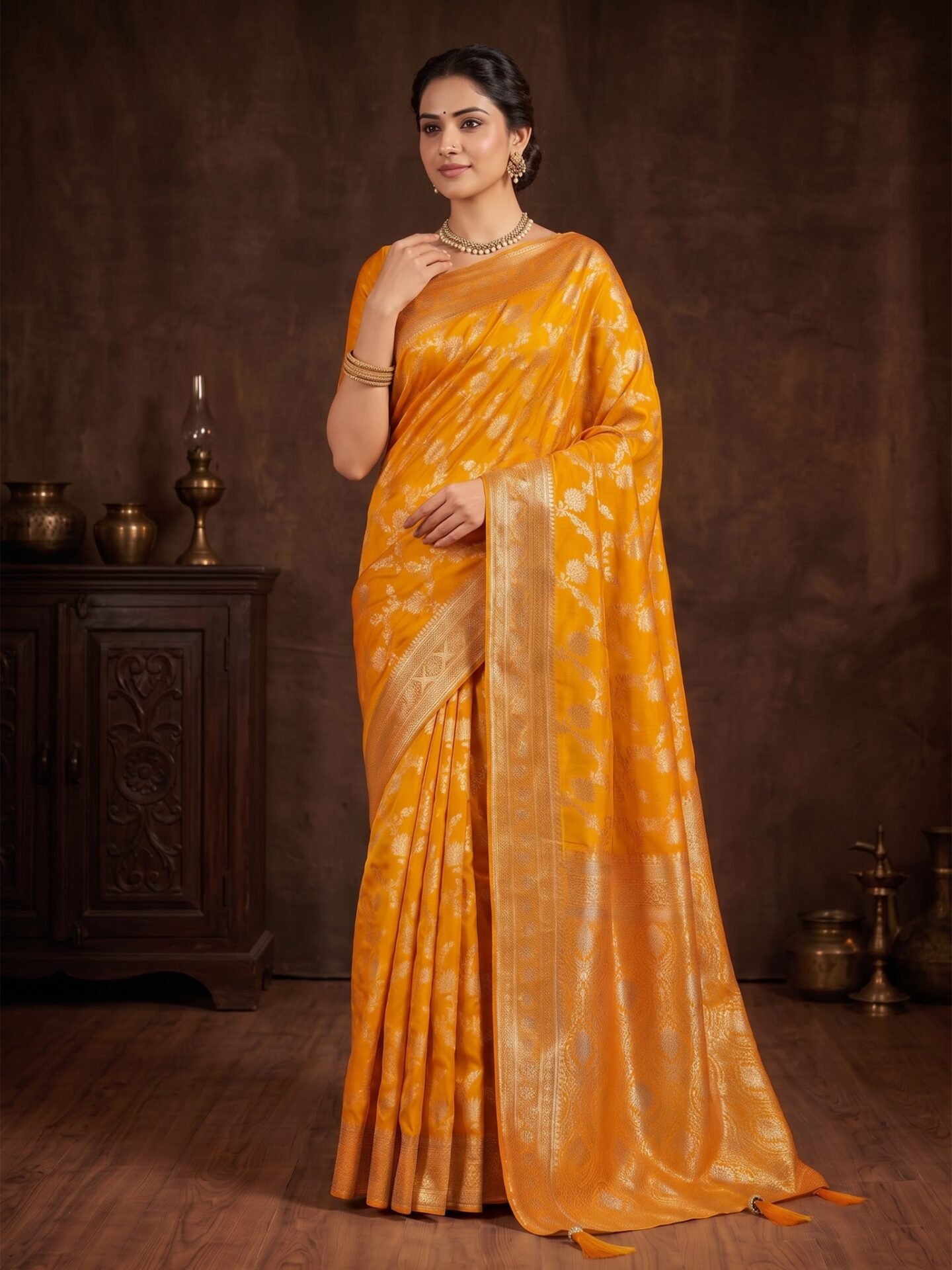 Swarna Ambar Zari Floral Silk Blend Saree - Image 4