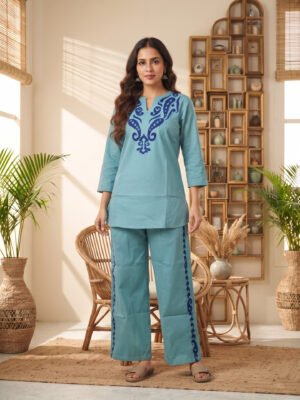 Teal Paisley Grace Embroidered Co-ord Set