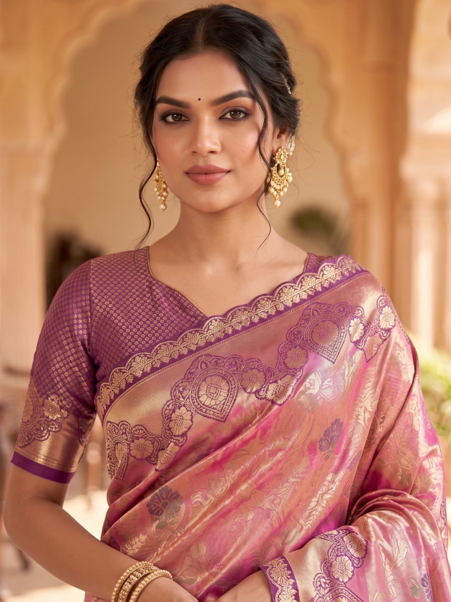 Vamika Rose Purple Zari Woven Silk Blend Saree
