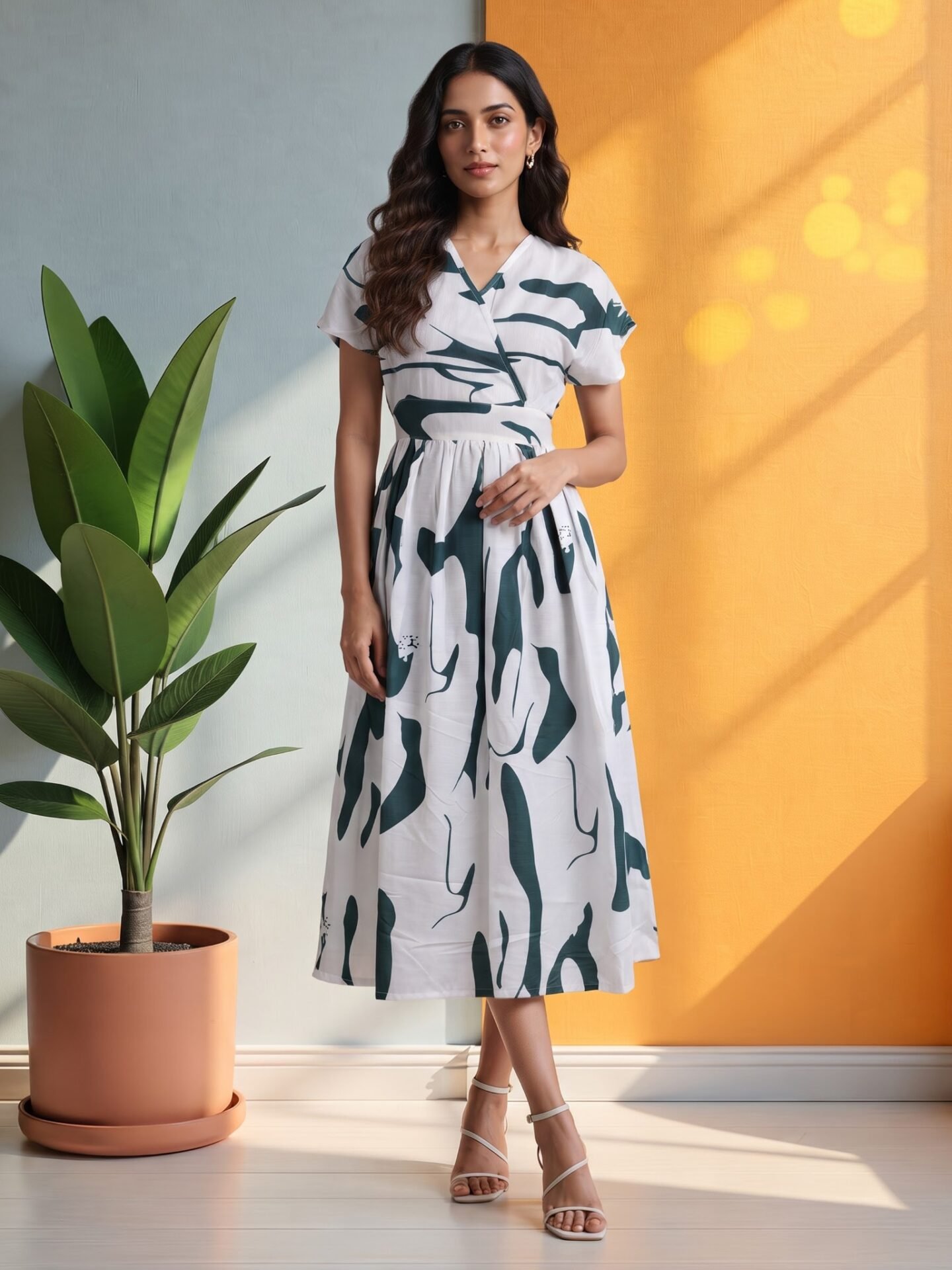 Verdant Whisper Wrap Midi Dress