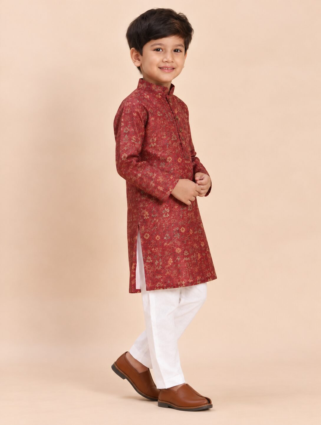 Boys Heavy Cotton Printed Kurta and Pajama Set For Kid's - Image 5